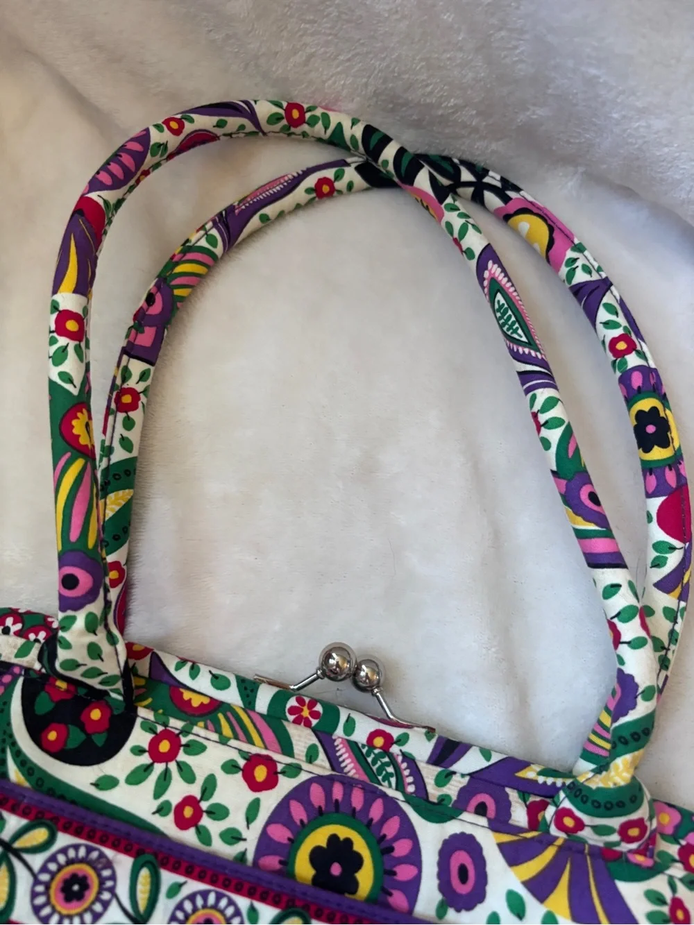 Vera Bradley Retired Kiss Lock Frame Satchel Purse Floral Quilted Cotton Handbag